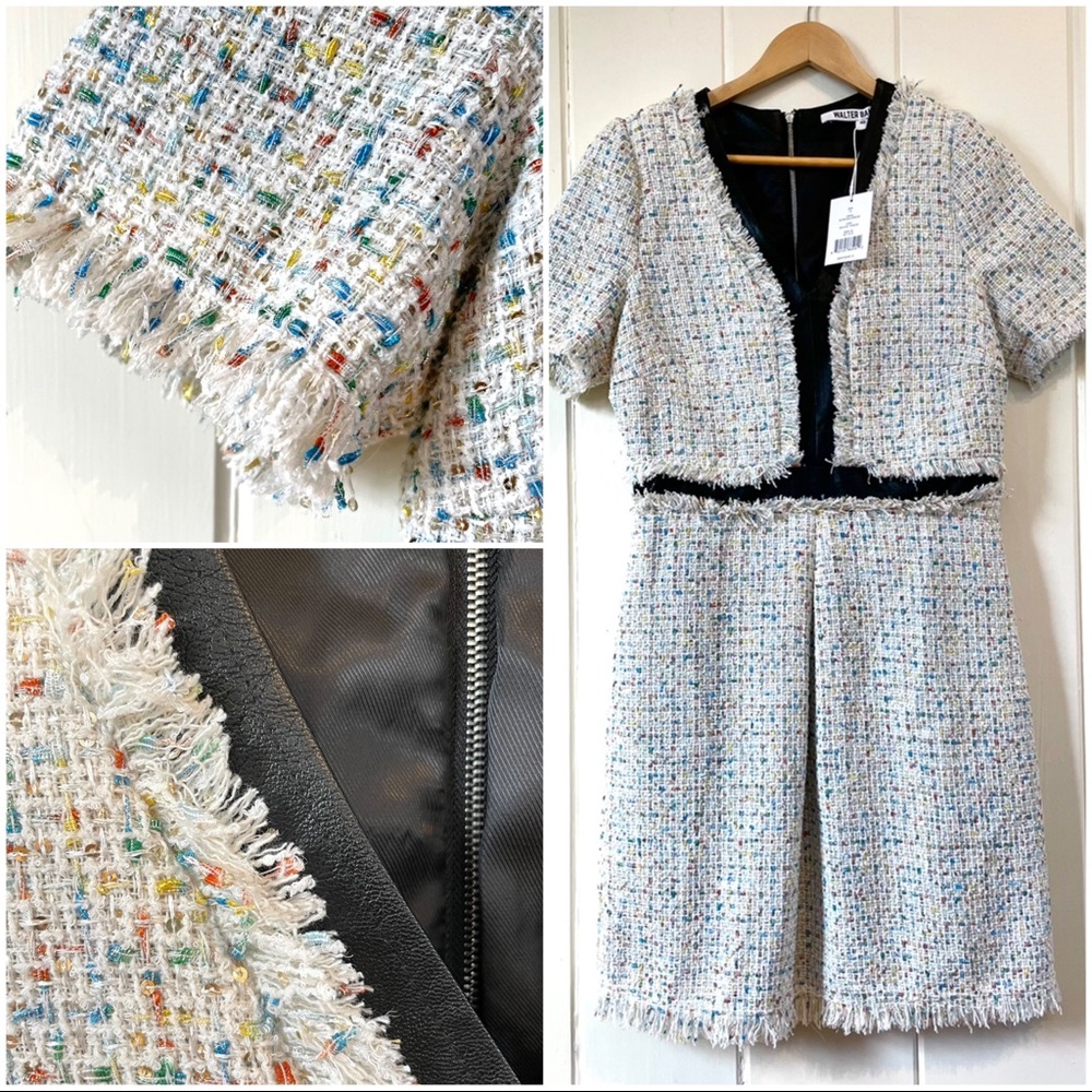 Walter Baker Tweed Midi Dress in Ivory with Multicolor Specks